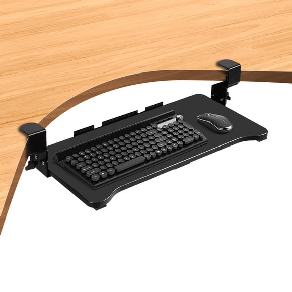 VUSIGN Keyboard Tray Under Desk Height Adjustable,Pull Out with Adjustable C Clamp Mount System for L-Shaped Tables, Extra Sturdy, 26.4” x 11.8
