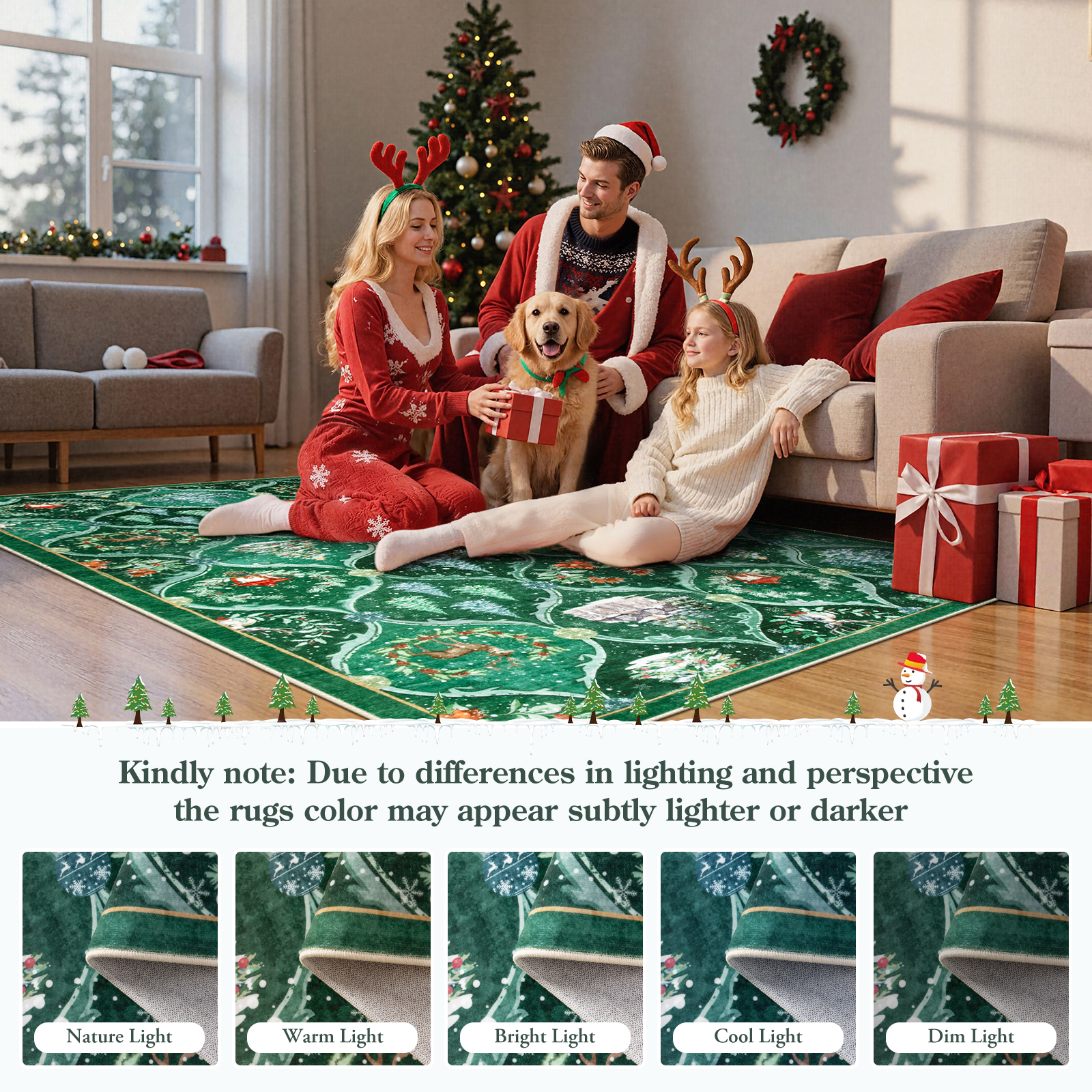 Moynesa 8'x10' Christmas Area Rug for Living Room, Large Rug Xmas Tree Modern Rug Kitchen Rug Washable Rug Non Slip Moroccan Carpet Holiday Decor Soft Accent Rug for Bedroom Dining Room, Green
