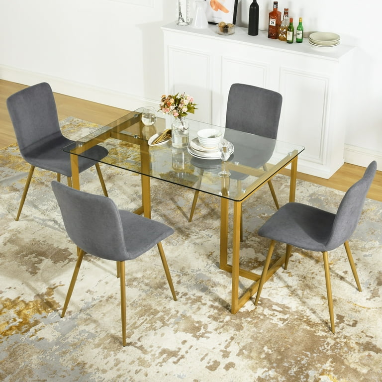 Homy Casa Modern Dining Table with Tempered Glass Top and - Main Image
