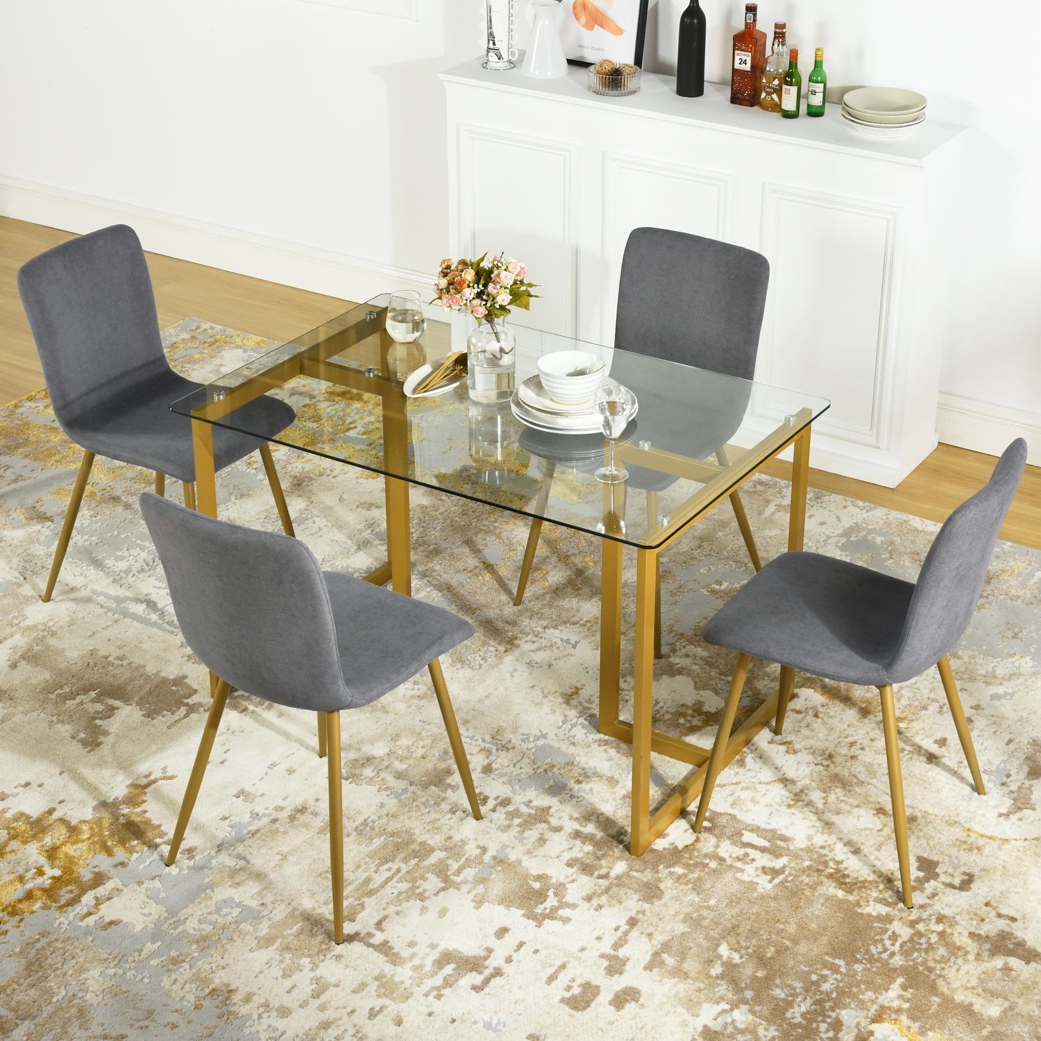 Homy Casa Modern Velvet Dining Chairs Set of 4 - Comfortable Faux Upholstery with Metal Legs, Dark Gray - image 4 of 8