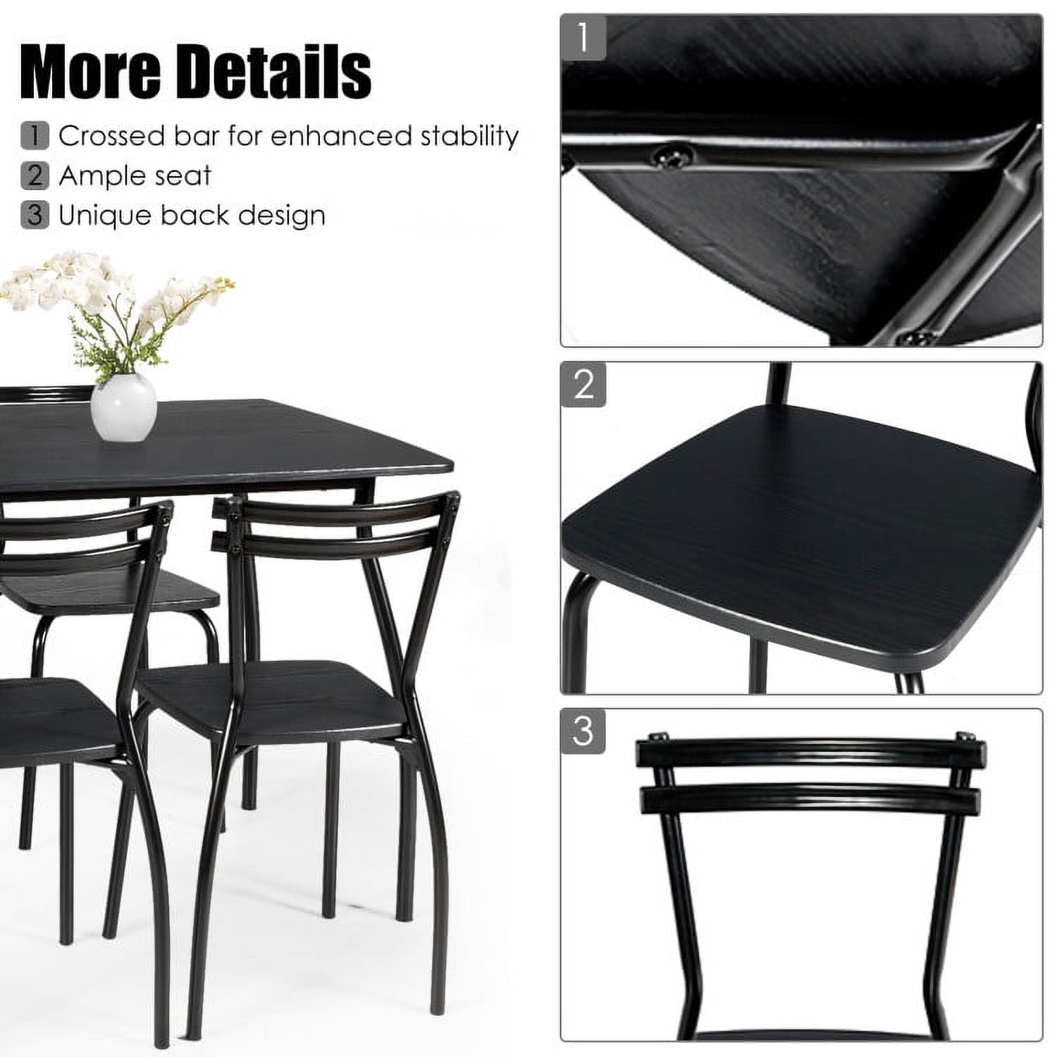 Finihen Dining Set, Dining Table Set, 5 Pieces Dining Table Set with 4 Chairs, for Home, Restaurant, Black Finihen Dining Set, Dining Table Set, 5 Pieces Dining Table Set with 4 Chairs, for Home, Restaurant, Black