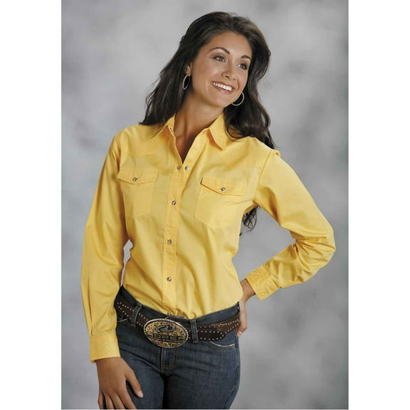 Roper Womens Yellow Solid Long Sleeve Western Snap Shirt