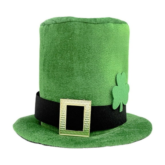 JIKNTTR St. Patrick's Green Velvet Shamrock Top Hat Irish Party Hat Irish Top Hats For Performance Holiday Leprechaun Party Accessories Lightweight Comfy Caps