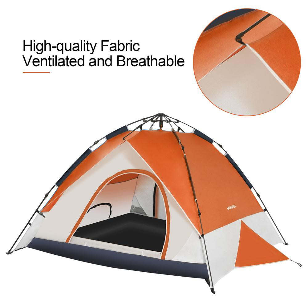 3-4 People Automatic Pop Up Outdoor Camping Tent Blue Dual Layer Fabric Sleeping 