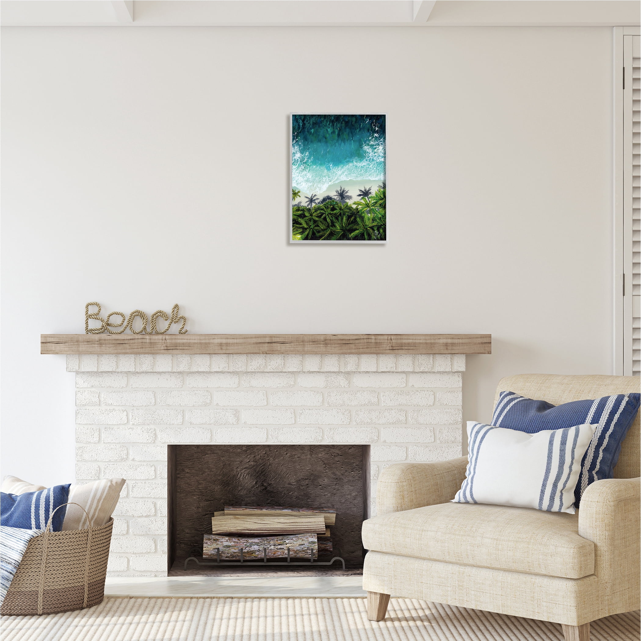 Stupell Industries Aerial View Tropical Beach Nature Painting Gray Framed Art Print Wall Art, 16 x 20