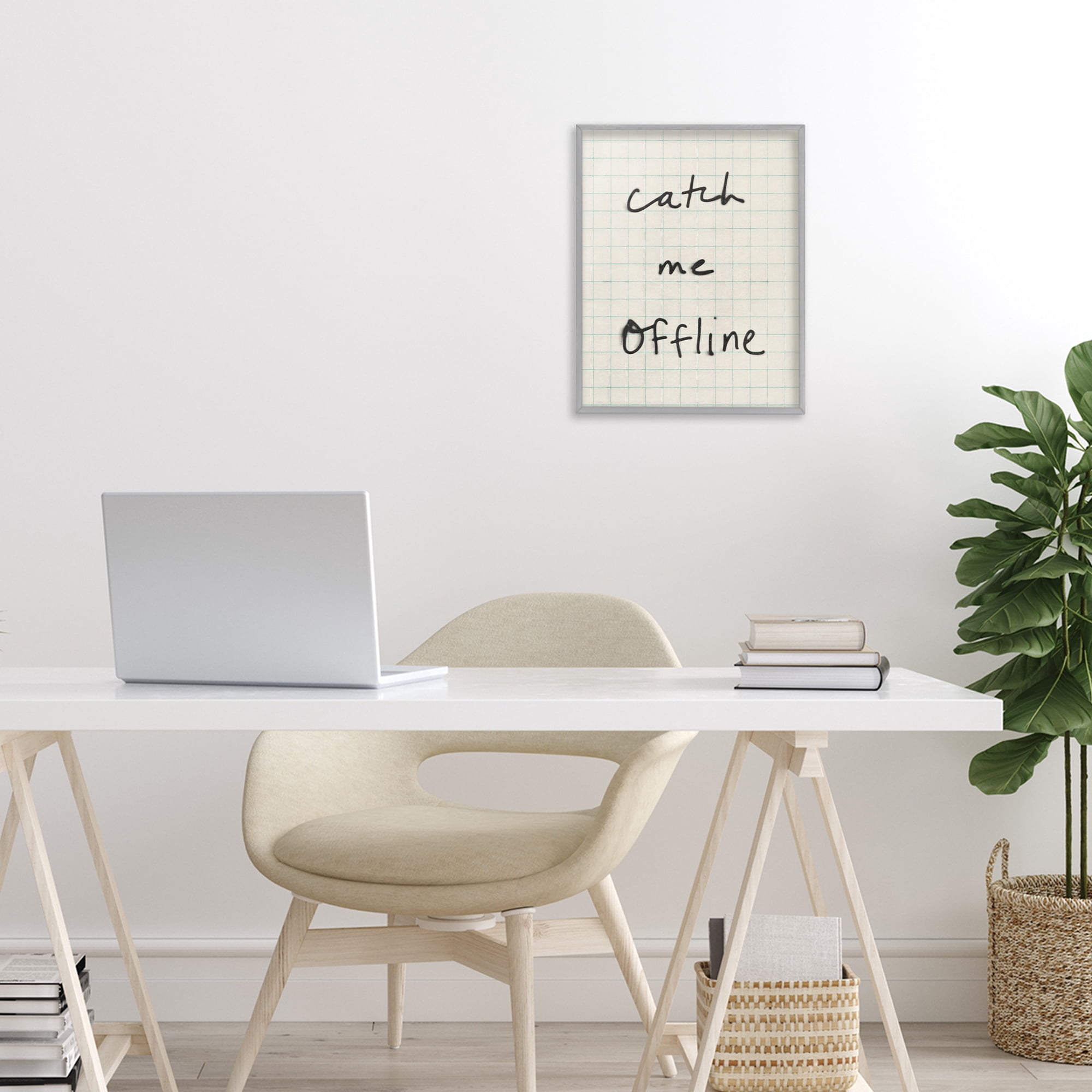 Stupell Industries Catch Me Offline Scrawl Gray Framed Giclee Art, design by Victoria Barnes