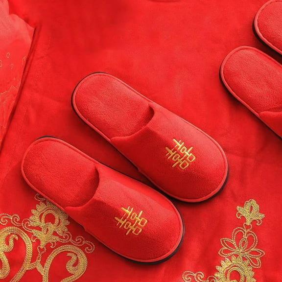 HONITANO Festive Red Coral Velvet Slippers for Couples and Indoor Use 1Pair