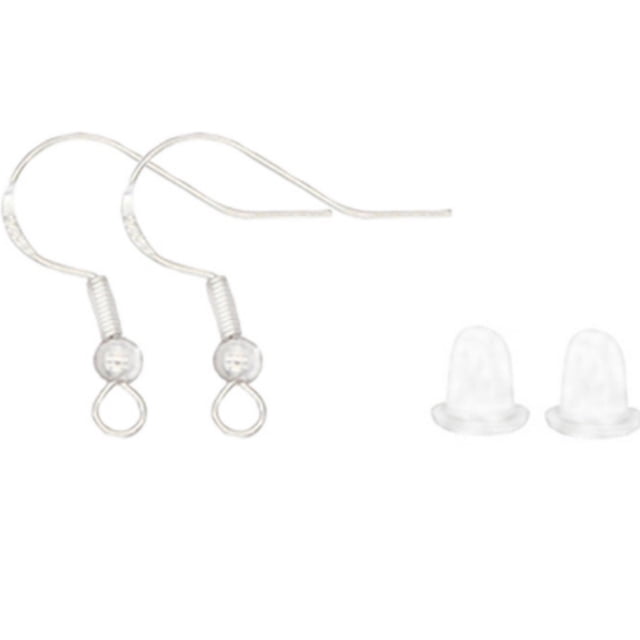 100 Ganchos para Pendientes de Plata de Ley S925, Hipoalergénicos, con 100 Piezas de Respaldos de Goma Transparente para Pendientes, Suministros para Hacer Joyas y Pendientes de Bricolaje
