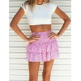 thumbnail image 2 of Women’s Summer High Waist Floral Layered Ruffle Hem Boho Mini Skirt Smocked A Line Pleated Beach Short Skirt, 2 of 6