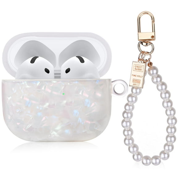 Funda para AirPods 4 Aleviker con cadena de muñeca Pearl Marble