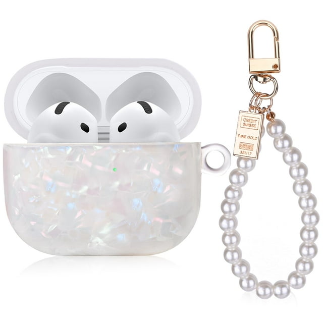 Funda para AirPods 4 Aleviker con cadena de muñeca Pearl Marble