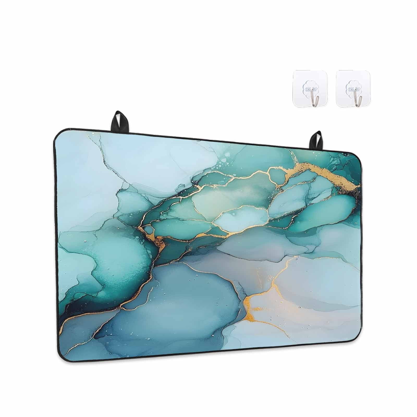 Turquoise Gold Marble Stove Top Cover for Electric Stove, Heat-proof & Non Slip Glass Top Stove Cover Protector, Abstract Teal Modern Geometric Kitchen Flat Cooktop Rubber Mat 24x21 Inches