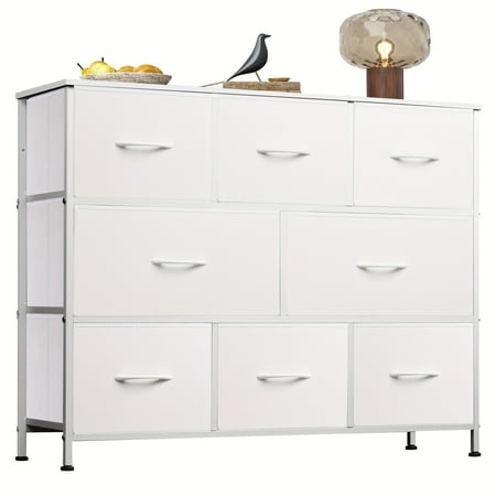WLIVE Fabric Dresser for Bedroom, Storage Drawer Unit, Dresser TV Stand for 32 40 43 inch TV, Wide Dresser with 8 Large Deep Drawers for Office, College Dorm