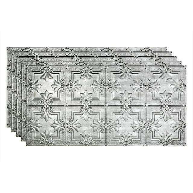 FASÄDE Regalia Decorative Vinyl 2ft x 4ft Glue Up Ceiling Panel in Crosshatch Silver (5 Pack)