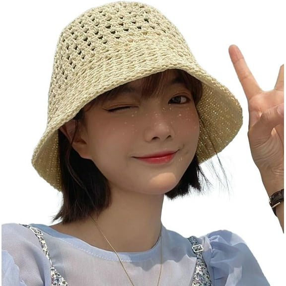 CoCoMangos Crochet Slouchy Bucket Hat Handmade Knit Floral Summer Sun Cap Stretchy Breathable Hollow Out Hats for Women Beach