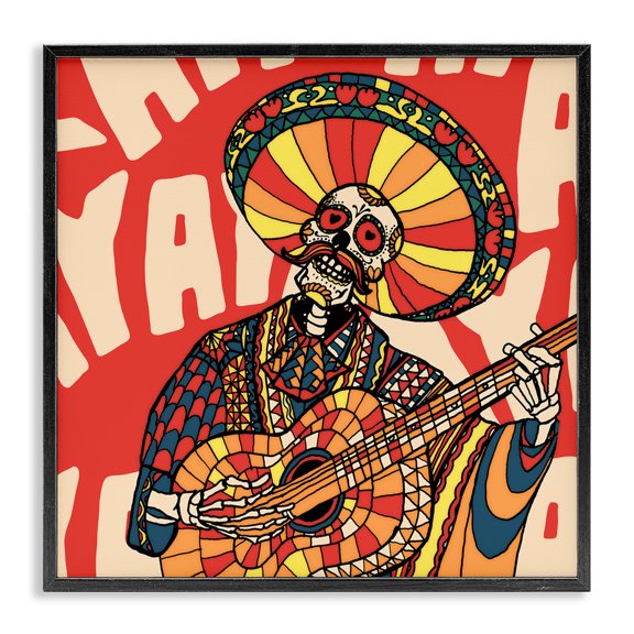 Stupell Industries Eclectic Day Of Dead Guitarist Skeleton Black Framed Giclee Art, 12 x 12, by Ali Gulec