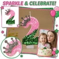 thumbnail image 3 of Party Decorations, Pink Birthday Number Candle, Sparkly Sequin Green Cake Toppers With Rhinestone Crown Design for Birthday Party Decorations Anniversary Wedding, Crown M Number 2, 3 of 5