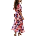 thumbnail image 3 of Valcatch Womens Casual Short Sleeve Boho Floral Printed V Neck Long Dress Side Slit Cocktail Party Maxi Wedding Dresses S-XXL, 3 of 7