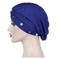 thumbnail image 3 of Outfmvch Headband Bonnet Women Cross Forehead Small Daisy Beaded Turban Hat Night Hat Chemotherapy Hat Muslim Baotou Hat Keffiyeh Blue One Size, 3 of 4