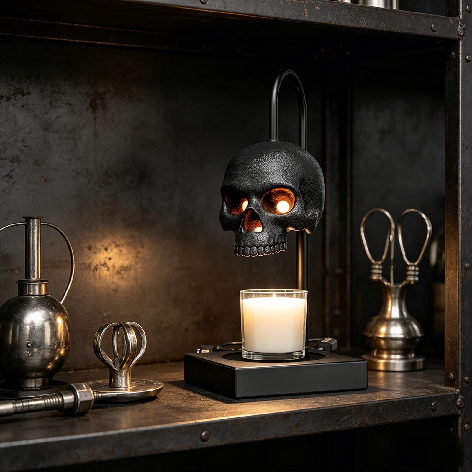 Skull Candle Warmer Lamp with Timer & Dimmer (Candles NOT Included) – Black Gothic Table Lamp Candle Warmer Adjustable Height, Skull Decor- Lamps for Spooky Home & Witchy Gifts