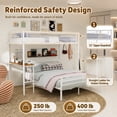 thumbnail image 3 of Miniyam Twin Over Full Bunk Bed with Built-In Desk – Metal Space-Saving Bed for Kids, Teens, Dorm Rooms, White, 3 of 7