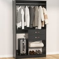 thumbnail image 6 of Homieasy Freestanding Closet System with Suitcase Storage, 40 Inches Stand-alone Wardrobe with 2 Wood Drawers, 80'' Height Adjustable Cloth Garment Rack, Walk-in Closet with Hanging Rod, Black, 6 of 8