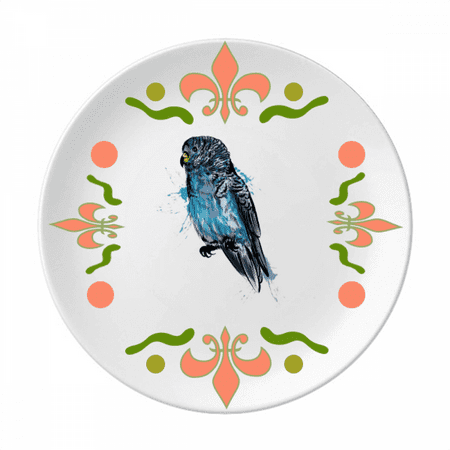 

Black Blue Parrot Bird Art Deco Fashion Flower Ceramics Plate Tableware Dinner Dish