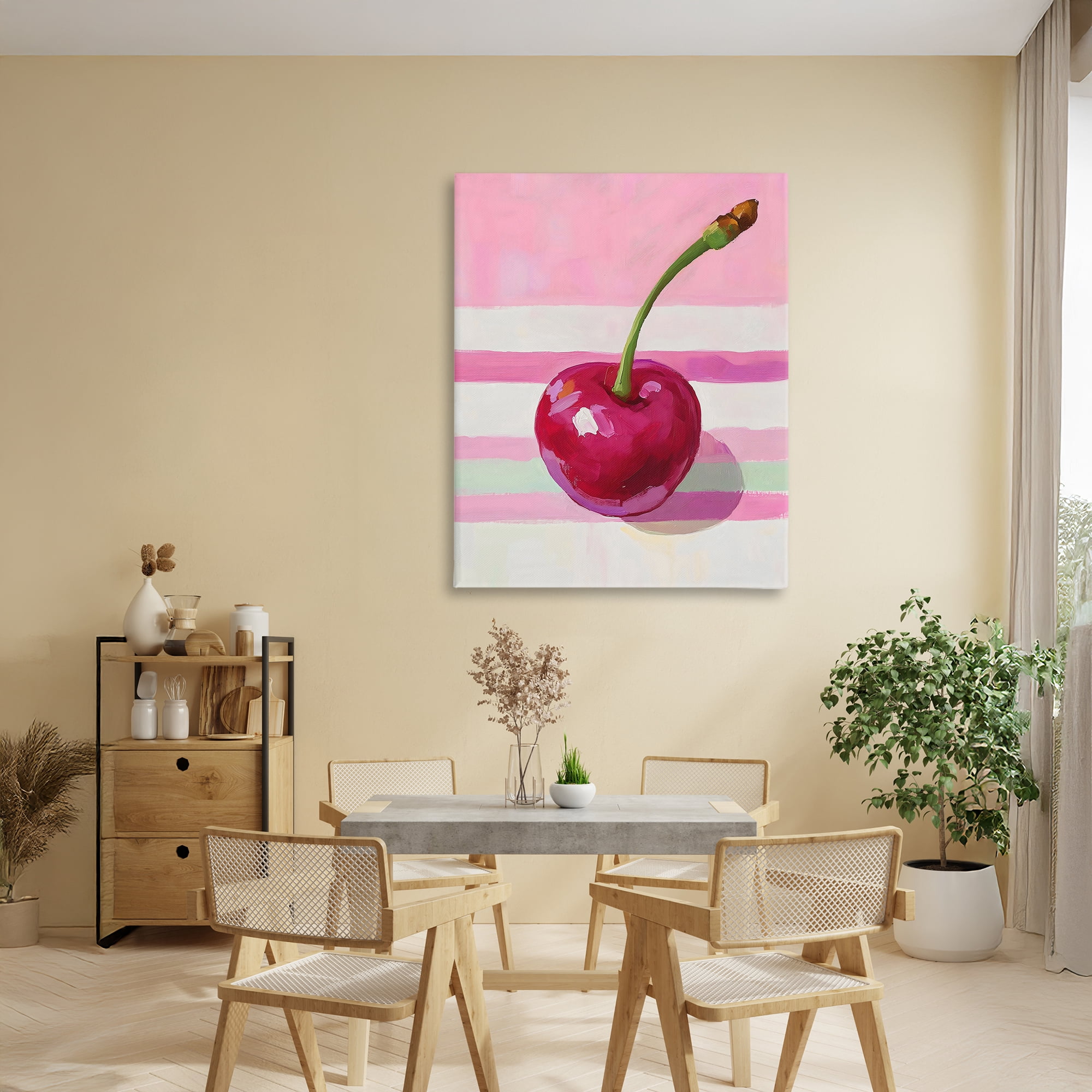 Stupell Industries Cherry on Pink Stripes Canvas Wall Art, design by The Prints Vibe