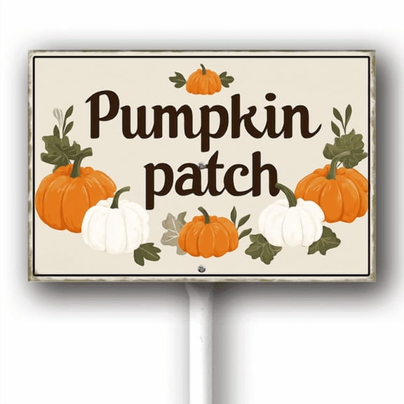 Kurmntregon Pumpkin Patch Yard Sign With Stake Fall Pumpkin Decoration Harvest Field Caution Safety Metal Decoration Rustproof Sturdy Aluminum Plaque For Outdoor Use 8x12"