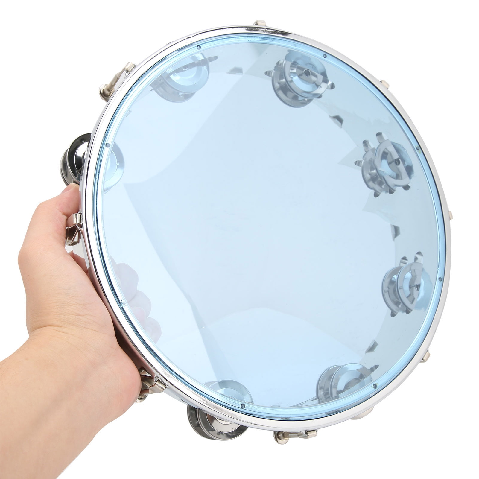 Hand Held Jingles Adjustable Double Row 10in Tambourine Percussion Instrument Attractive Sound for Party Karaoke