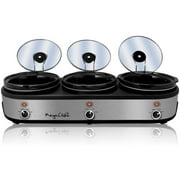 MegaChef Slow Cookers and Buffet Server with 3 Ceramic Cooking Pots and Removable Lid Rests, 2.5 Quart, Brushed Silver & Black