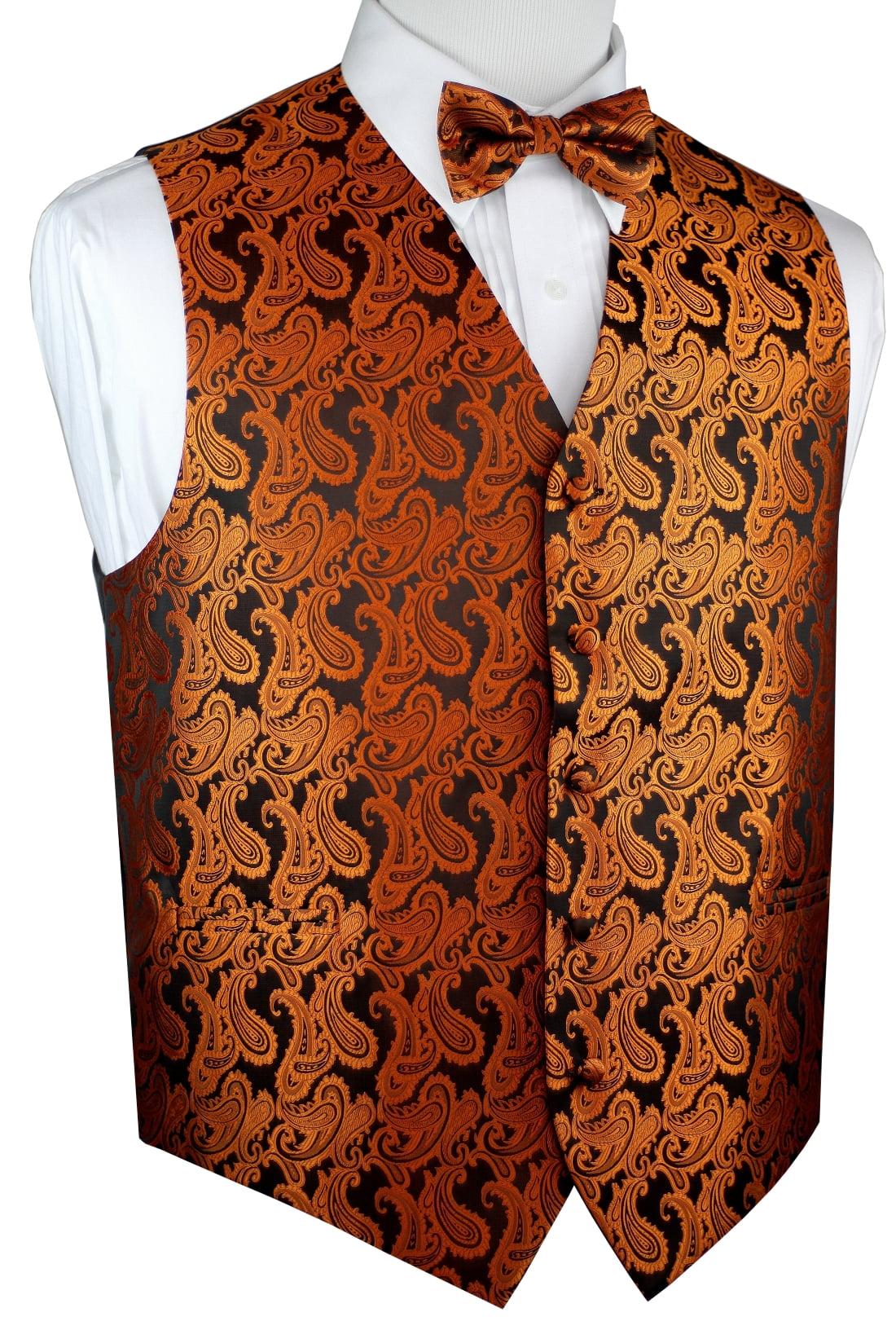 Italian Design, Men's Tuxedo Vest, Bowtie Burnt Orange Paisley