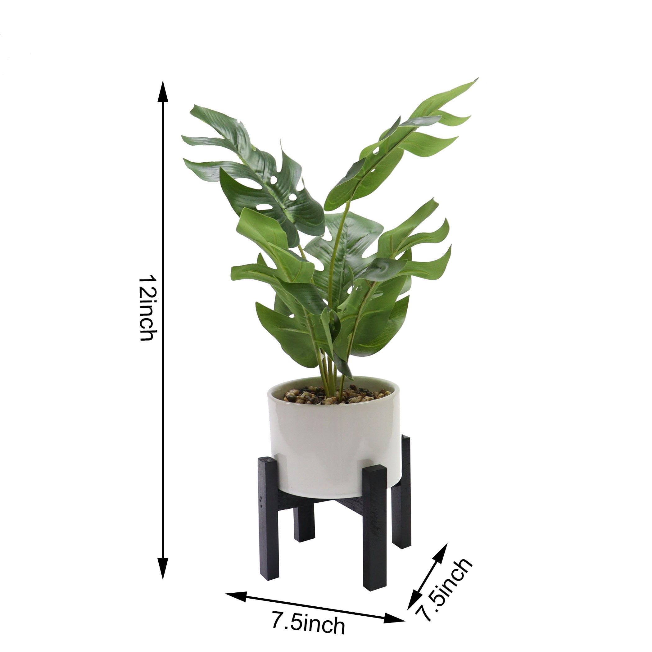 Nature's Mark 12.3”H Artificial Monstera Greenery in White Ceramic Planter with MDF Stand