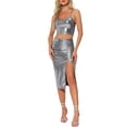 thumbnail image 1 of Conjunto de falda de fiesta metálica para mujeres INSPIRE CHIC, top sin mangas brillante y falda con abertura, 2 piezas, M, gris plateado, 1 of 6
