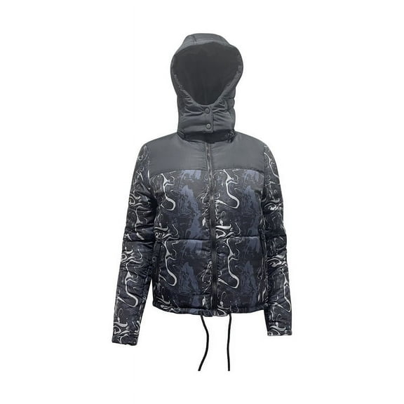 Therapy Women's Hooded Puffer Coats with Standing Collar Ladies Contrast Hooded Winter Puffer Jackets