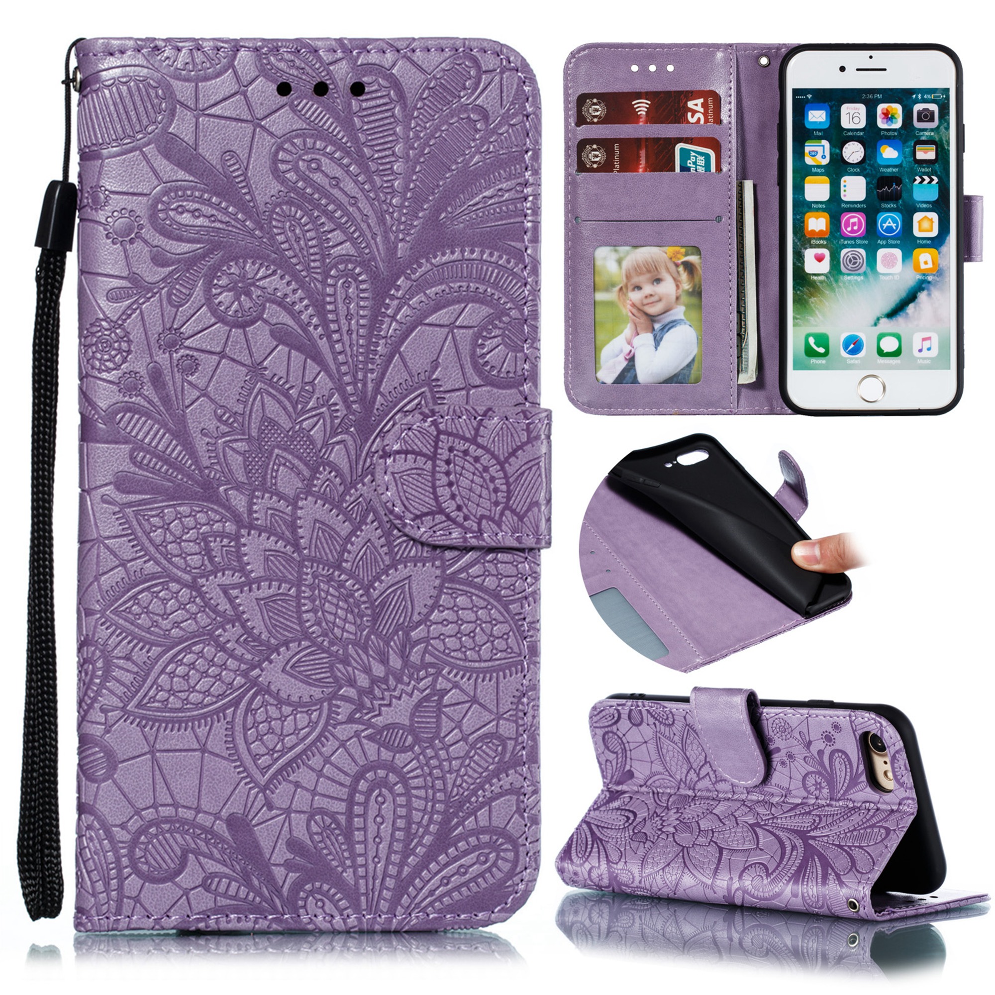 iPhone 8 Plus Wallet Case, iPhone 7 Plus Case, Dteck Embossed Lace