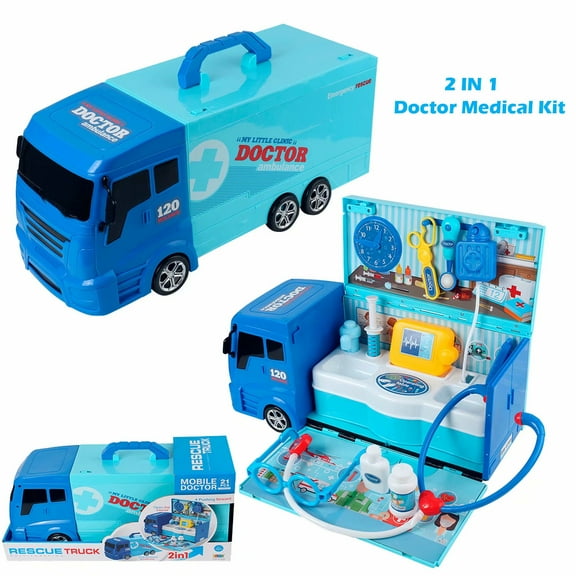 Medical Kit for Kids Pretend Play Doctor Set Rescue Truck Toy for Costume Role Play
