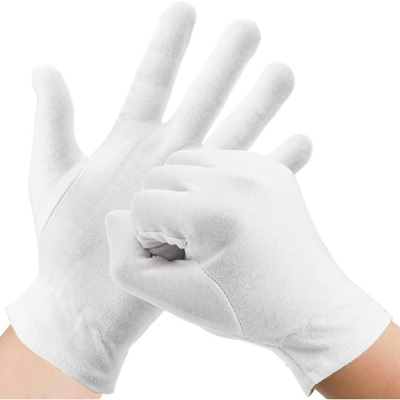 12 Pair White Cotton Moisturizing Gloves Overnight Bedtime, Soft Eczema Gloves, Lotion Gloves for Dry Hands, Thick Washable Skin Spa Therapy Gloves with Wristband for Men and Women