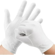 12 Pair White Cotton Moisturizing Gloves Overnight Bedtime, Soft Eczema Gloves, Lotion Gloves for Dry Hands, Thick Washable Skin Spa Therapy Gloves with Wristband for Men and Women
