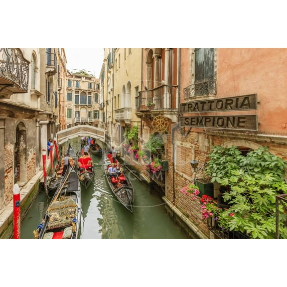 Gondola Traffic in Narrow Canal Venice Italy, Transportation Unframed Photographic Print Wall Art by Tom Norring Sold by ArtCom