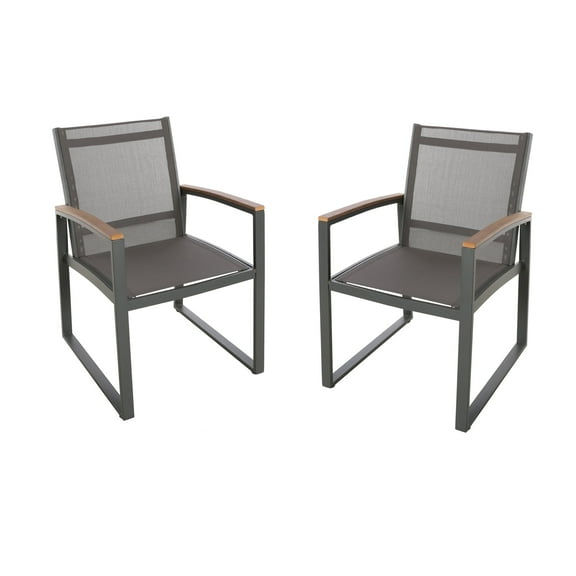 GDF Studio Aubery Outdoor Mesh Dining Chairs with Aluminum Frame, Set of 2, Gray