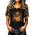 thumbnail image 2 of Ahadesign Pumpkin Shirt Plus Size Halloween Shirts for Women Pumpkin Graphic Tshirt Fall Casual Short Sleeve Tee Tops (Black,XL), 2 of 6