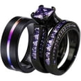 thumbnail image 1 of Matching Rings Couple Ring Black Gold Plated Princess cut 1CT CZ Women Wedding Ring Sets, 1 of 6