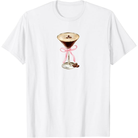 Espresso Martini Pink Bow Graphic For Girl Women T-ShirtMen and women, White T-shirt, size: Extra large