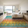 thumbnail image 3 of ODIKA 9'x12' Vibrant Multi Rainbow Stripe Geometric Washable Area Rug Horizontal Bands Abstract Waves Circles for Great Room, Indoor Concept, Large Living Low Pile, Flatwoven, 3 of 7