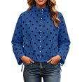 thumbnail image 3 of QIYAGBSA Button Down Jackets for Women Soft Polka Dot Stand Collar Drawstring Hem Long Sleeve Lightweight Fall Casual Outerwear with Side Pockets Outerwear Jackets(Navy, 3XL), 3 of 8