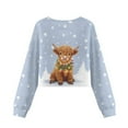 thumbnail image 5 of COEQINE Trendy Girls Crop Top Long Sleeve Sweatshirt, Cute Fall Winter Fashion Pullover with Dropped Shoulder for Kids Juniors Age 13-14, Highland Cow Snow Blue, 5 of 7