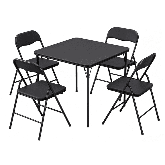 BORGEBY 5 Piece folding table and chairs ,34" Square Card Table PU Padded Foldable Chairs Set for Kitchen Party Patio Camping (Black)