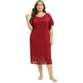 thumbnail image 2 of Women's Plus Size Nightgowns Short Sleeve Sleepwear Soft Round Neck Nightdress Pajama Shirts Flutter Sleeve Lace Panels Nightwear Homewear,Red XL-4XL, 2 of 7