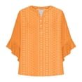 thumbnail image 5 of Orange T Shirts for Women's V Neck Tie Button Hollow Fabric Ruffled Sleeves Loose Casual Breathable Short Sleeves Fashion Clothing, 5 of 5